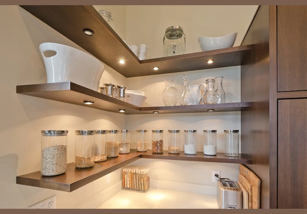 Open Wooden Kitchen Floating Shelves for Daily Access Storage