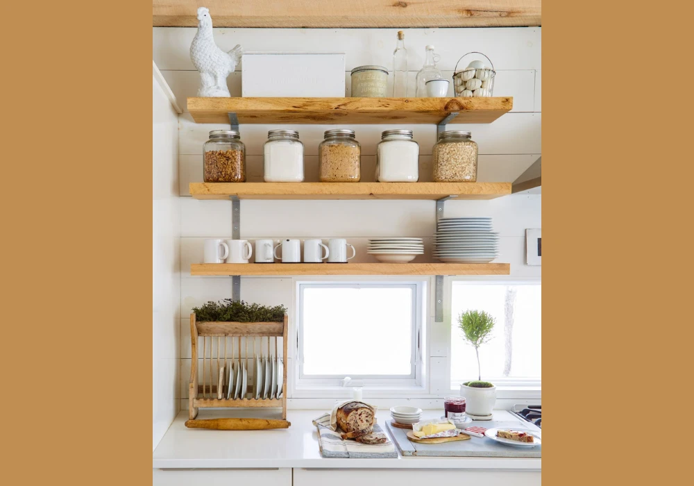 Floating Wooden Corner Kitchen Shelves for Smart Space Use