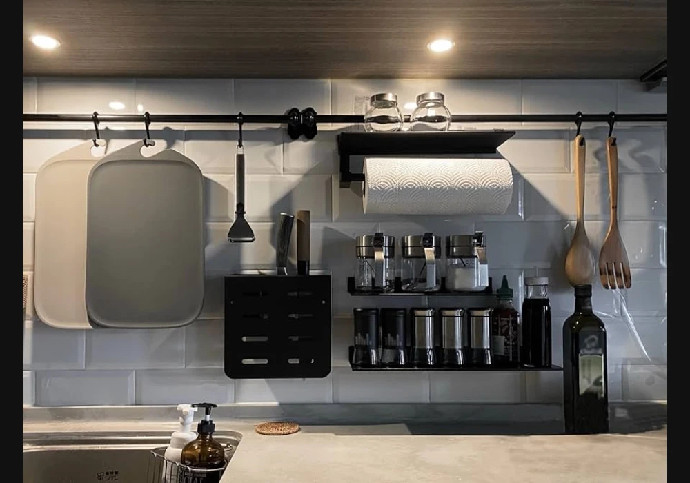 Black Metal Kitchen Floating Shelves for Strong Industrial Style