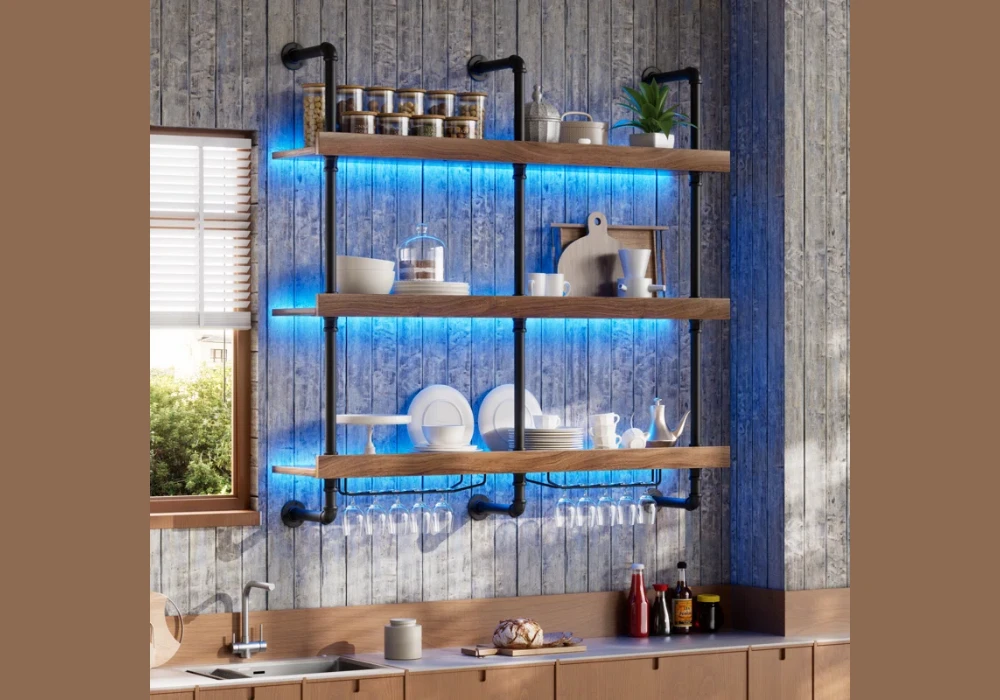 Glass Kitchen Floating Shelves for Light Display Storage