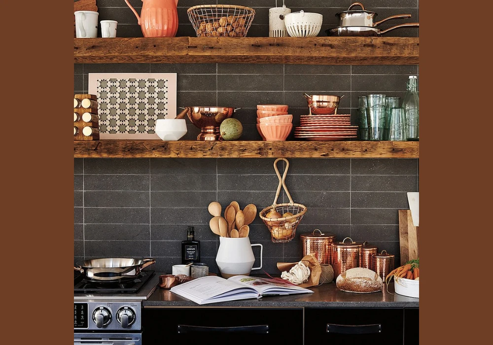 Rustic Wooden Kitchen Floating Shelves for Natural Warmth