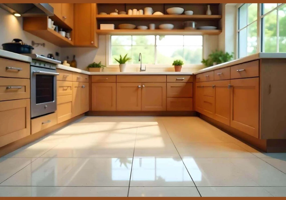 Glossy Kitchen Floor Tiles for Bright Reflective Look