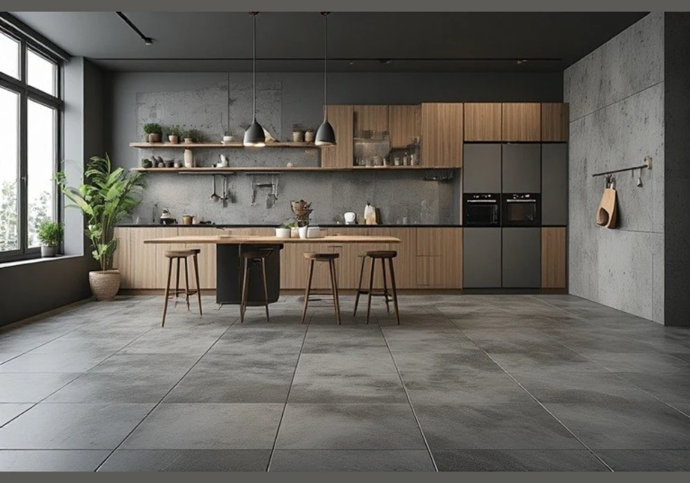 Concrete Look Kitchen Floor Tiles for Modern Industrial Feel