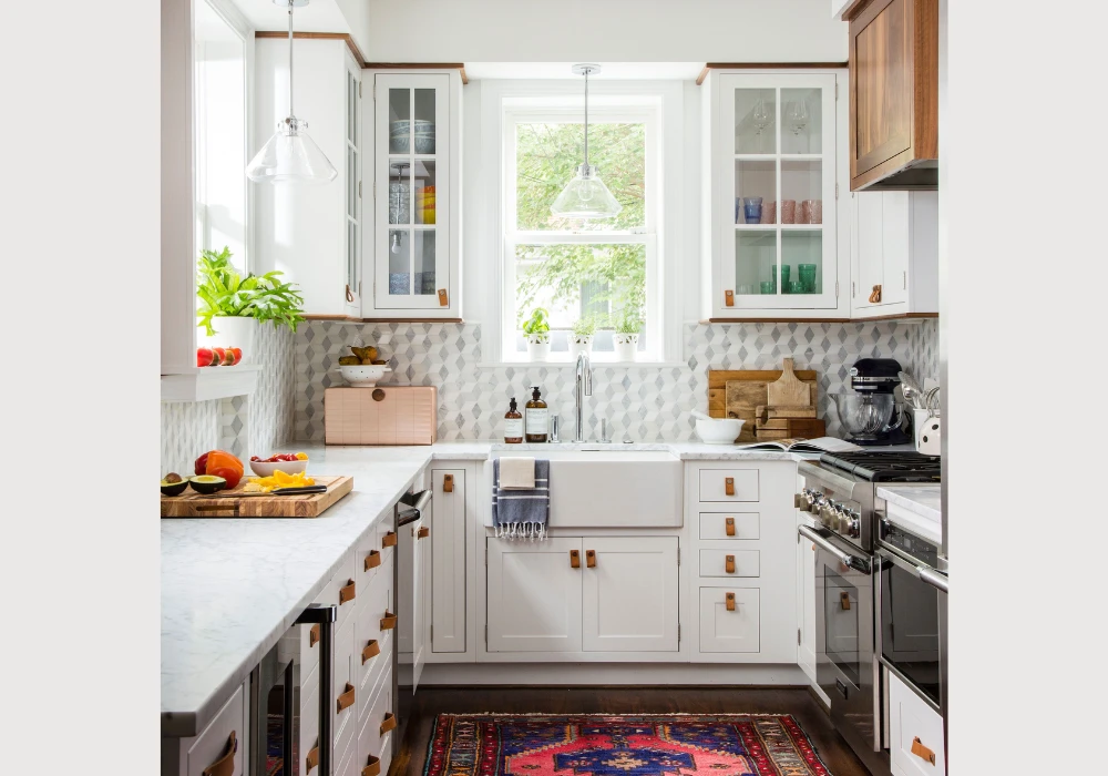 Patterned Tile Backsplash with White Cabinets