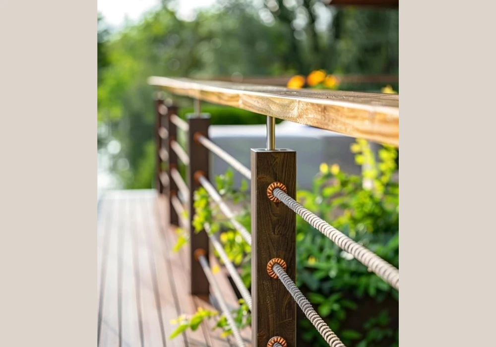 Rope and Wood Pool Railing Ideas for a Nautical Touch