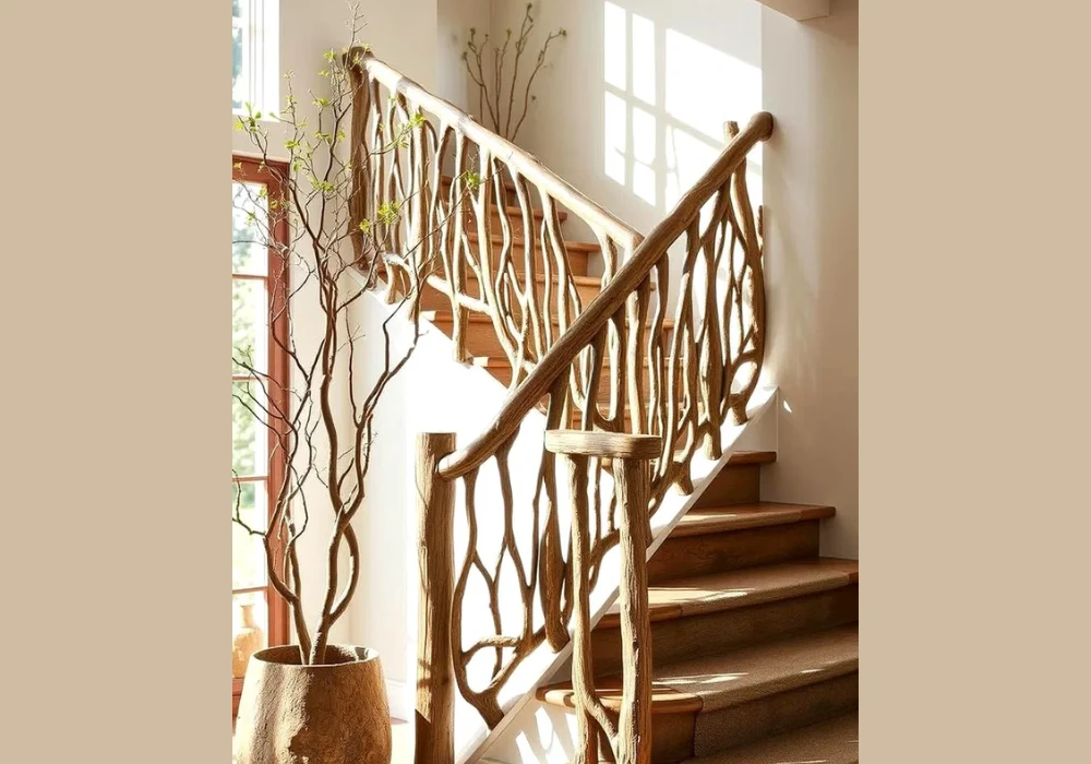 Rustic Stair Railing Ideas with Branch Details