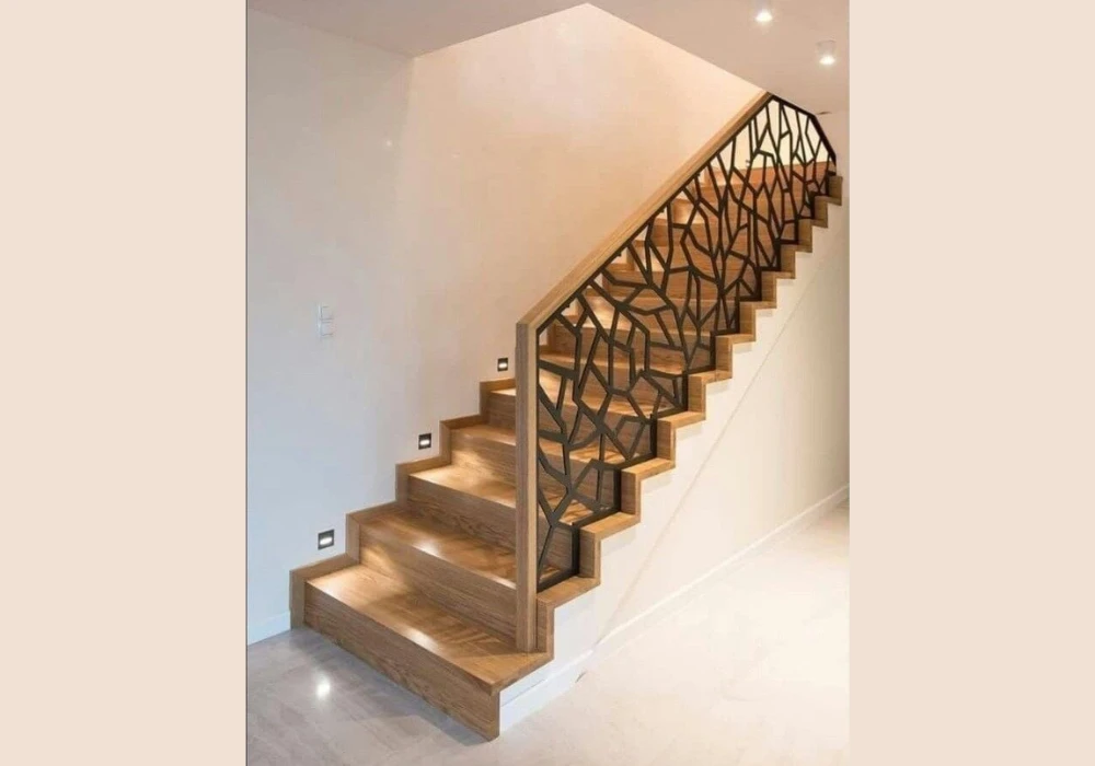 Rustic Stair Railing Ideas with Hammered Metal Details