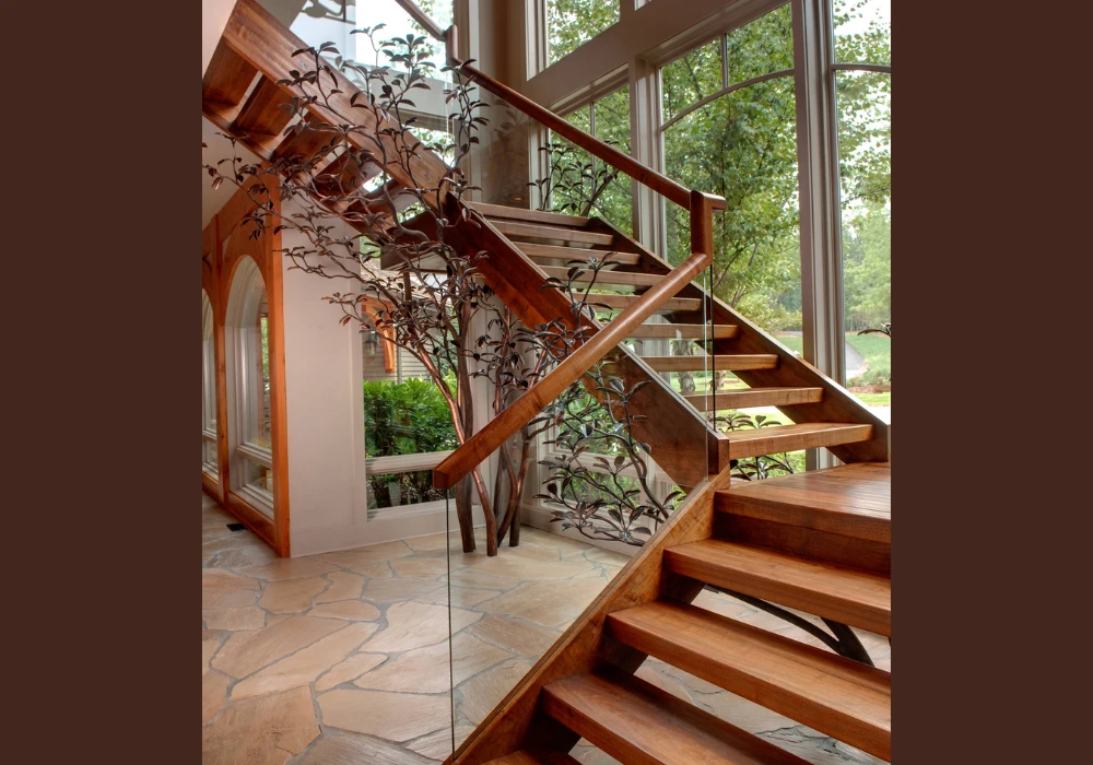 Rustic Stair Railing Ideas with Natural Finish Wood
