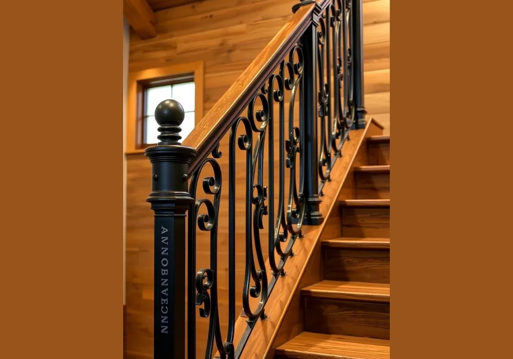 Rustic Stair Railing Ideas with Wood and Black Iron