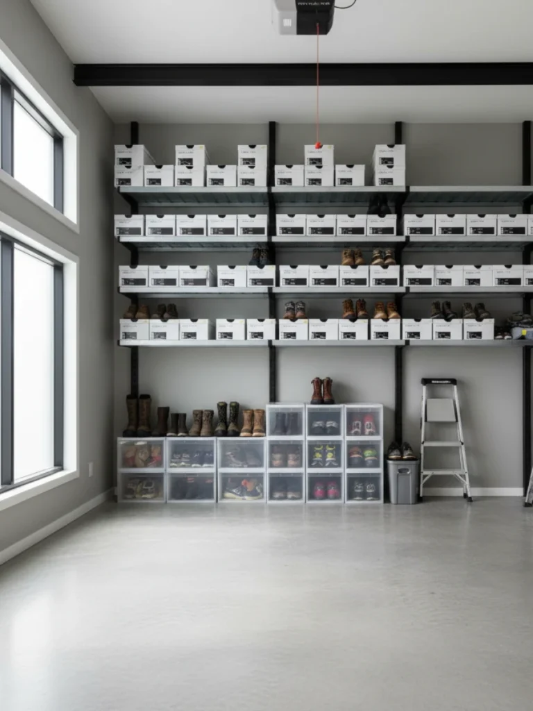 Overhead Garage Shelves for Seasonal Shoe Storage