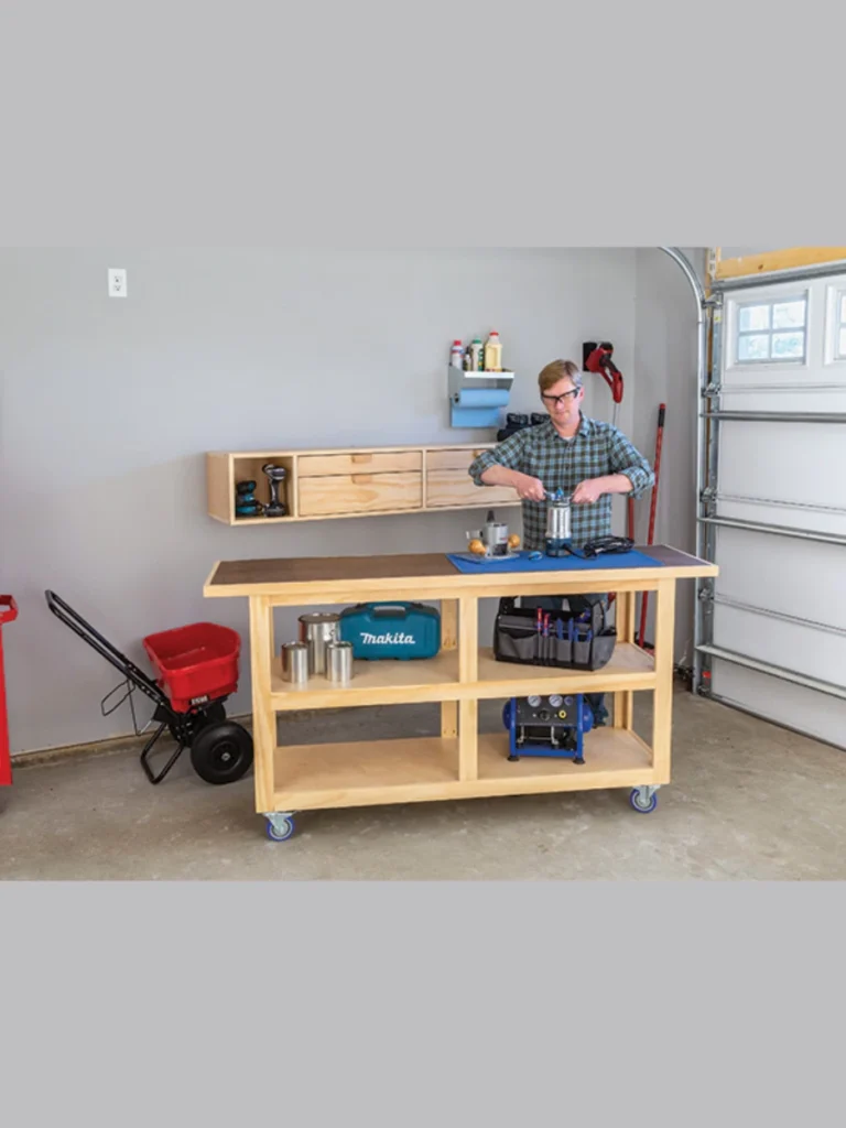 Custom wood workbench cabinets