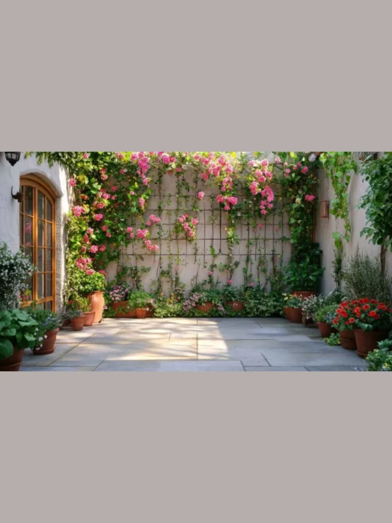 Privacy Trellis with Climbing Vines