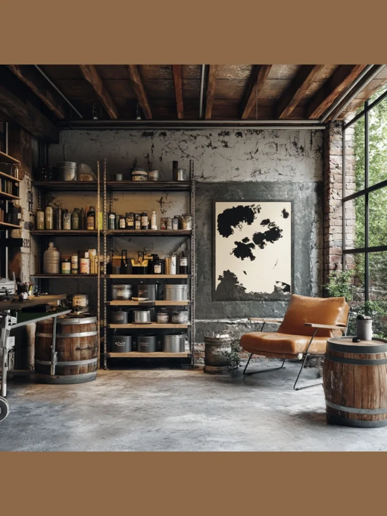 Industrial style metal wall art and vintage posters