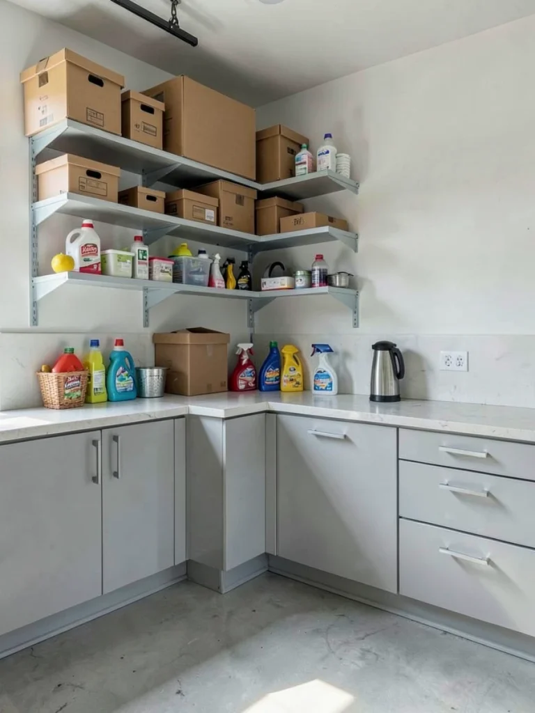 Corner Garage Storage Units for Wasted Space Use