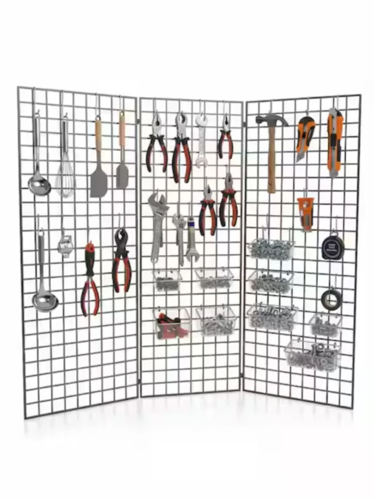 Wall Mounted Grid Wire Panels With Adjustable Hooks
