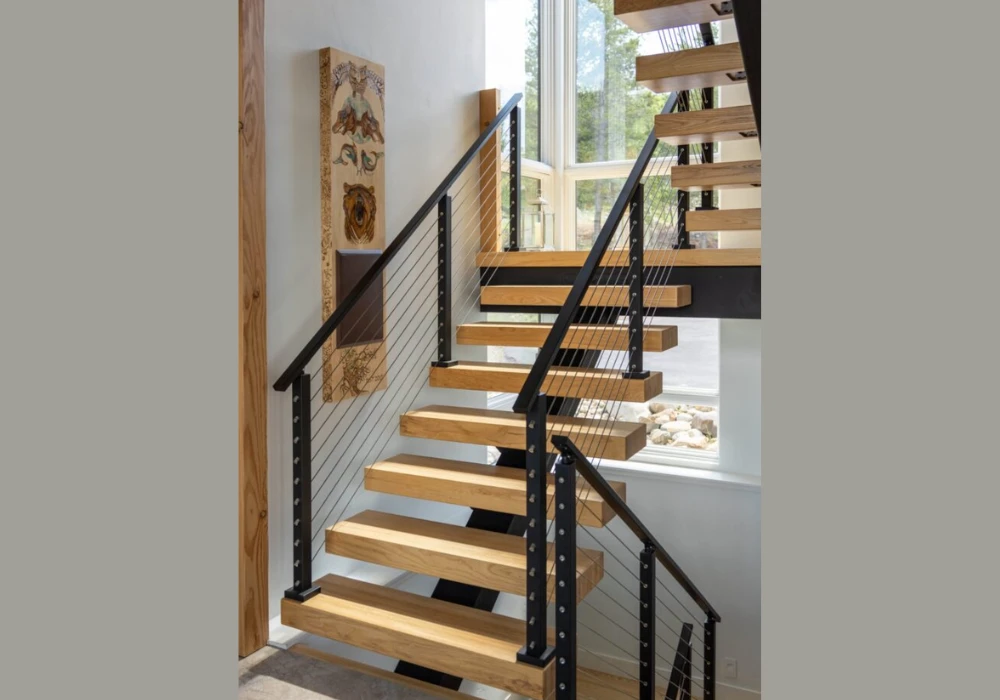 Wood and Black Metal Minimalist Railing Ideas