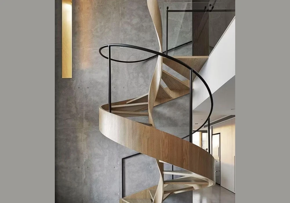 Wood and Metal Spiral Staircase Railing for a Unique Look