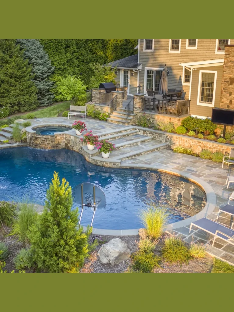 Tiered balcony pools with waterfalls