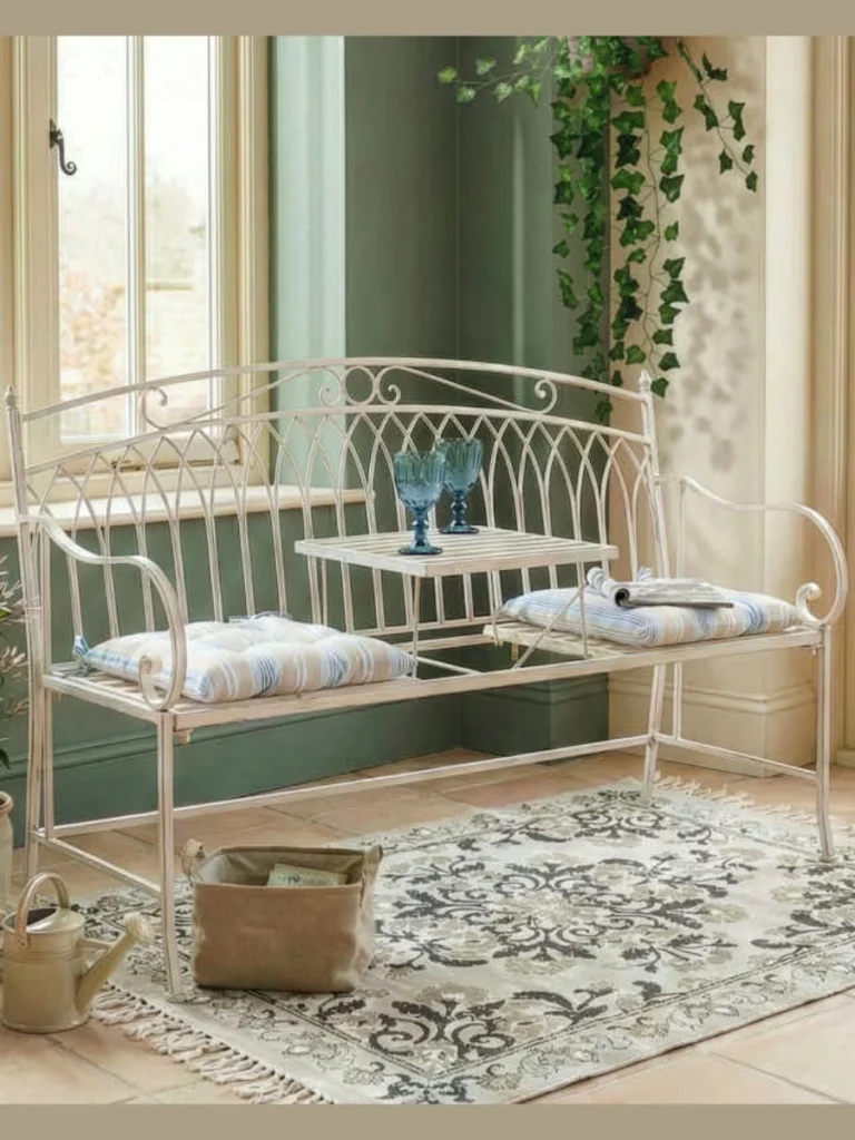 Wrought Iron Benches with Plush Toppers