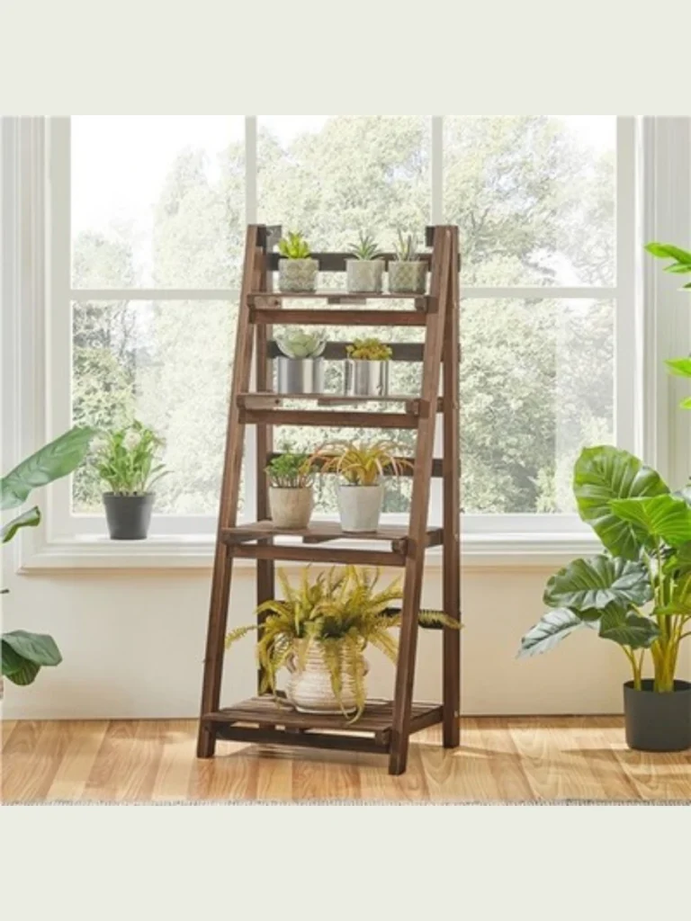 Classic wooden ladder plant displays