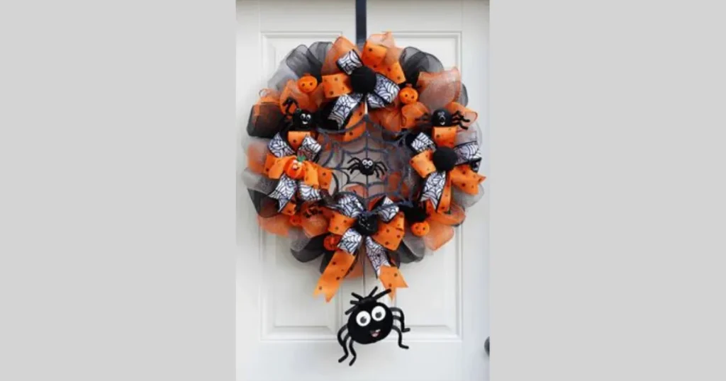 Spooky Mesh Spiderweb Front Door Wreath