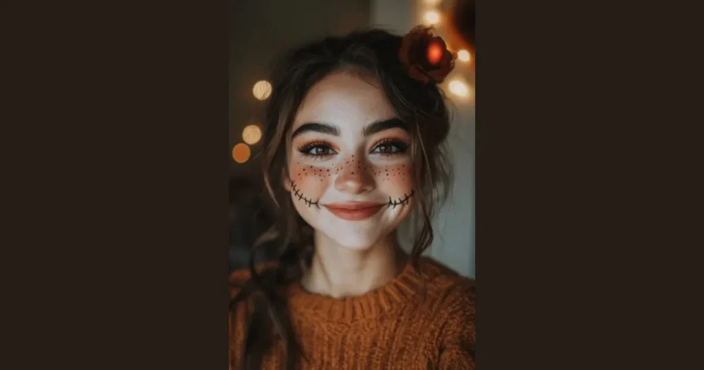 Cute Patchwork Scarecrow Face Paint Makeup