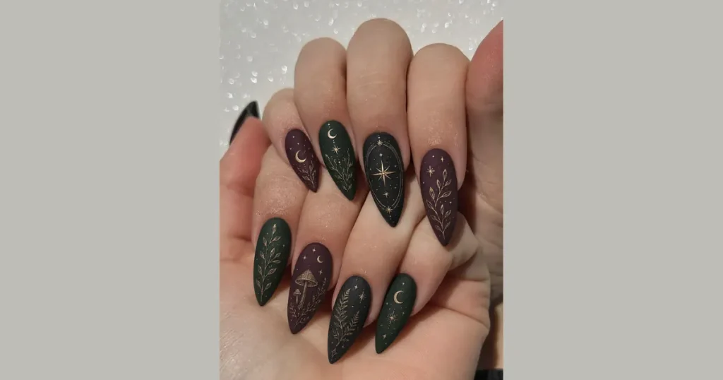 Chic Celestial Gold Witchy Moon Nail Art