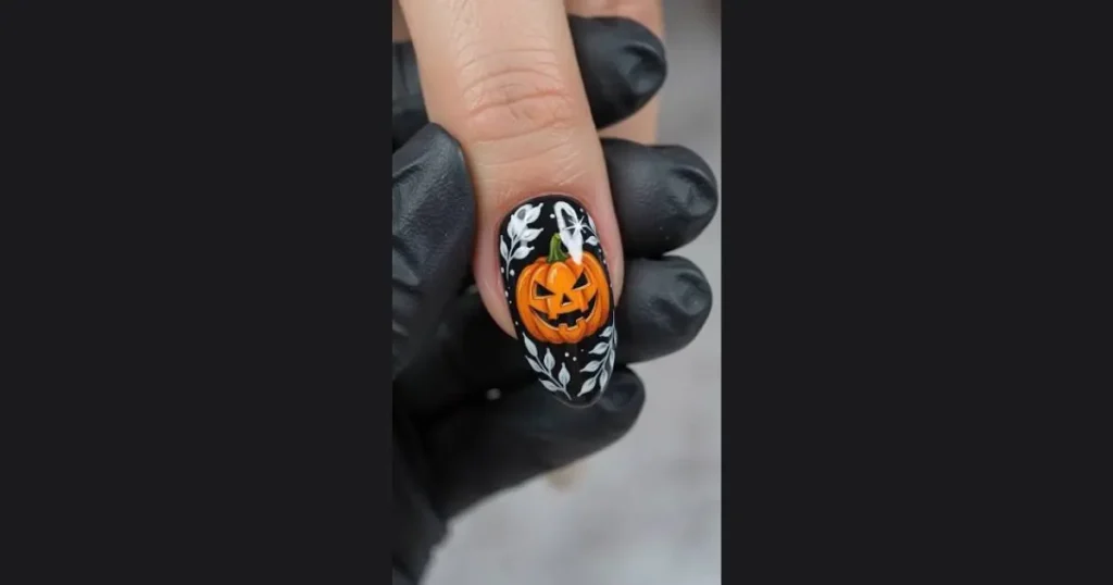 Top Matte Black Jack-o'-Lantern Acrylic Nails