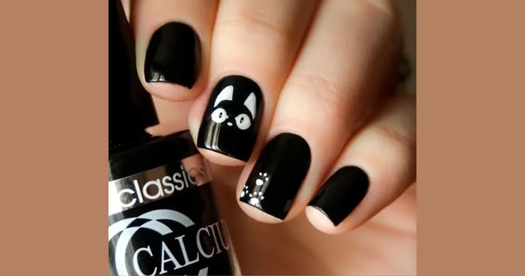 Classic Black Cat Silhouette Nail Art