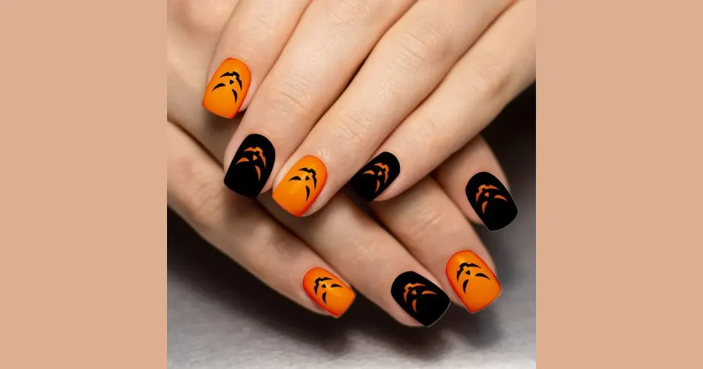 Top Matte Black Jack-o'-Lantern Nail Art