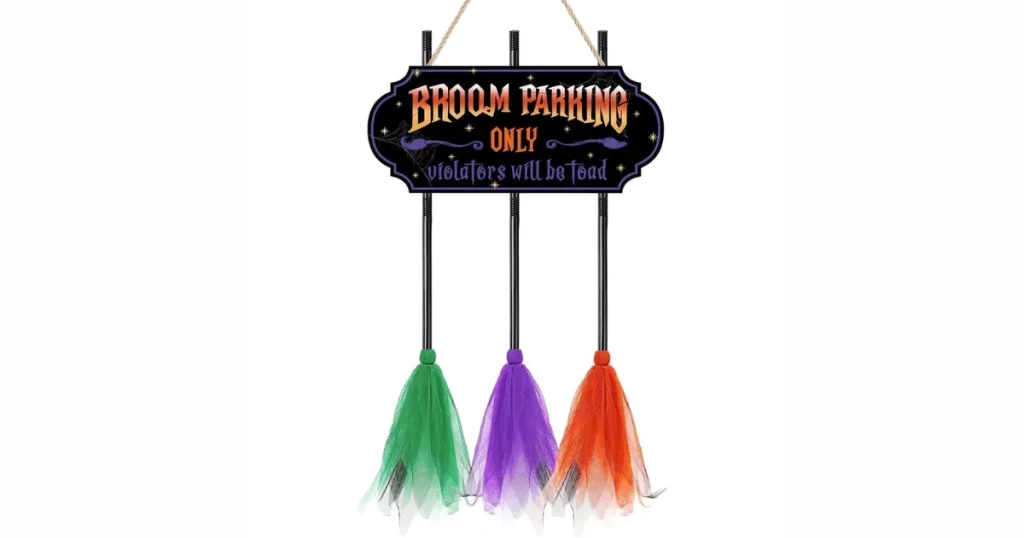 Top Witch Broom Parking Only Hanging Sign