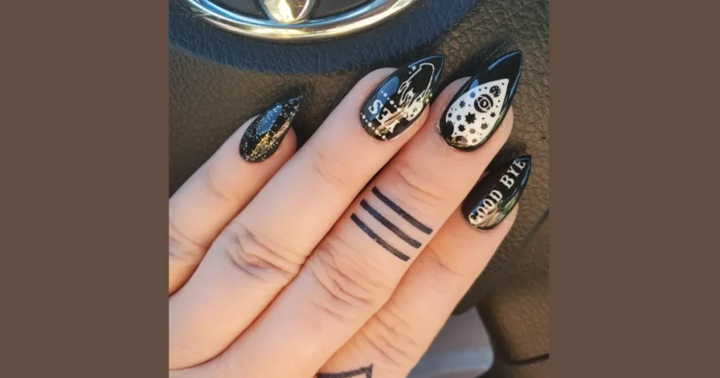 Mysterious Ouija Board Accent Acrylic Nails