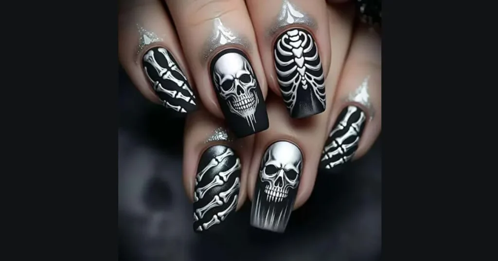 Best Glow Skeleton Bone Acrylic Nails