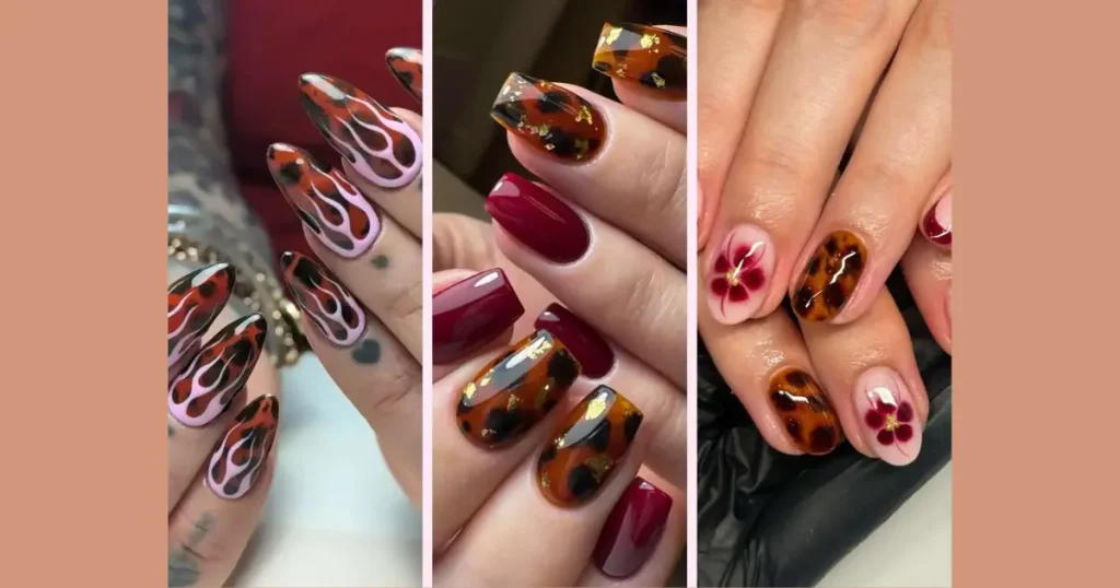 Chic Tortoiseshell Autumn Witch Acrylic Nails