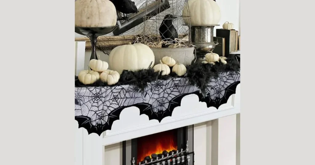 Spooky Gothic Black Lace Mantel Drape