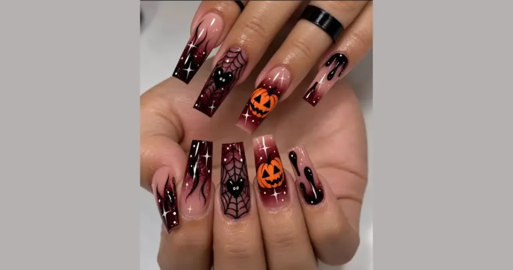 Top Matte Black Jack-o'-Lantern Nails