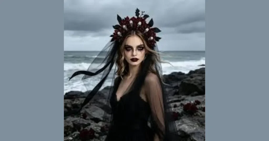 Affordable Moody Black Floral Crown and Veil