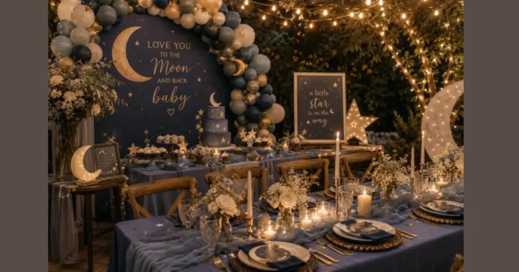 Chic Autumn Celestial Moon and Stars Baby Shower