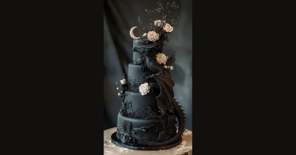 Top Tiered Black Fondant Wedding Cake